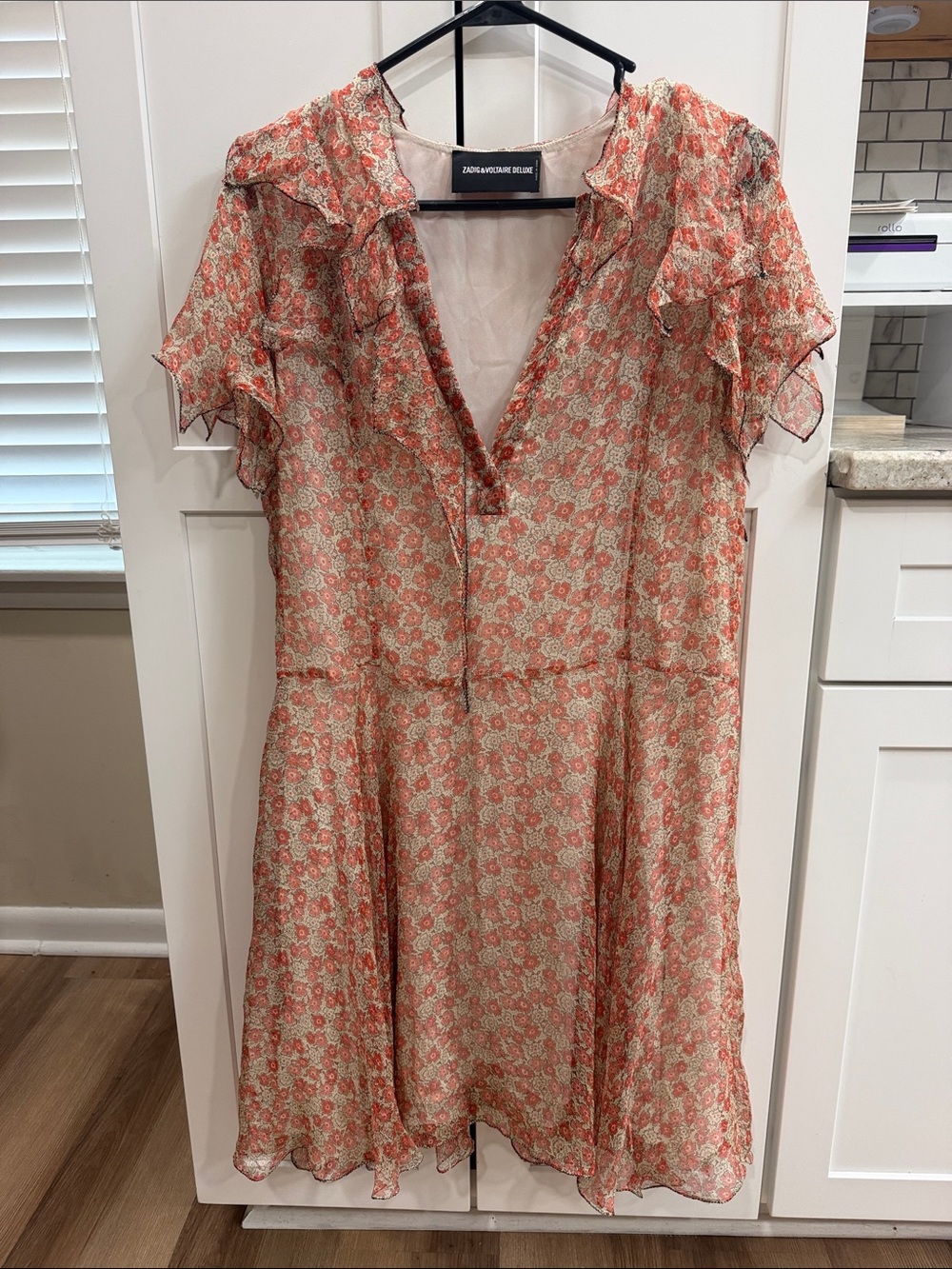 Zadig & Voltaire Deluxe Orange Floral 100% Silk Mini Dress Whimsical Medium